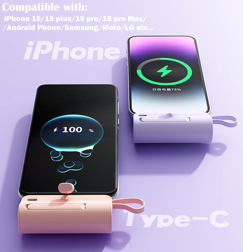 Mini Phone Charger 5500mAh Portable Power Bank,Dual USB-C Ports Cell Phone Power Charger, LCD LED Display Battery Compatible with iPhone 15/15 plu...