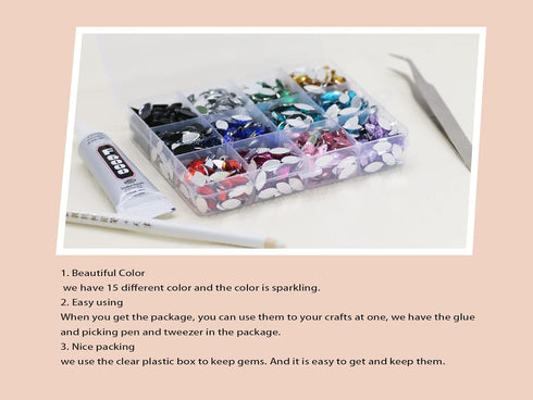 PAMIR TONG 1320pcs 6*12mm Horse Eye Shape Craft Gems Jewels Acrylic Flatback Rhinestones Gemstone with Tweezers Glue Picking pen for Bead Adhesive...