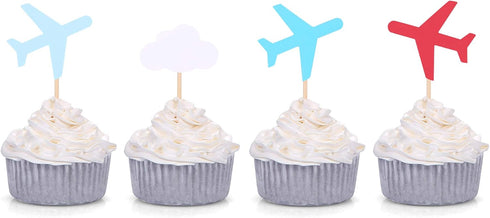 Cloud and Plane Cupcake Toppers Baby Shower Decoration How Time Flies Theme Birthday Party Supplies (24 Counts)...