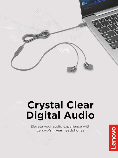 Lenovo - 300 Wired in-Ear USB-C Headphones - in-Line Microphone - USB-C Connectivity - Play & Pause Button - 3 Sizes Silicone Ear Tips Included, G...