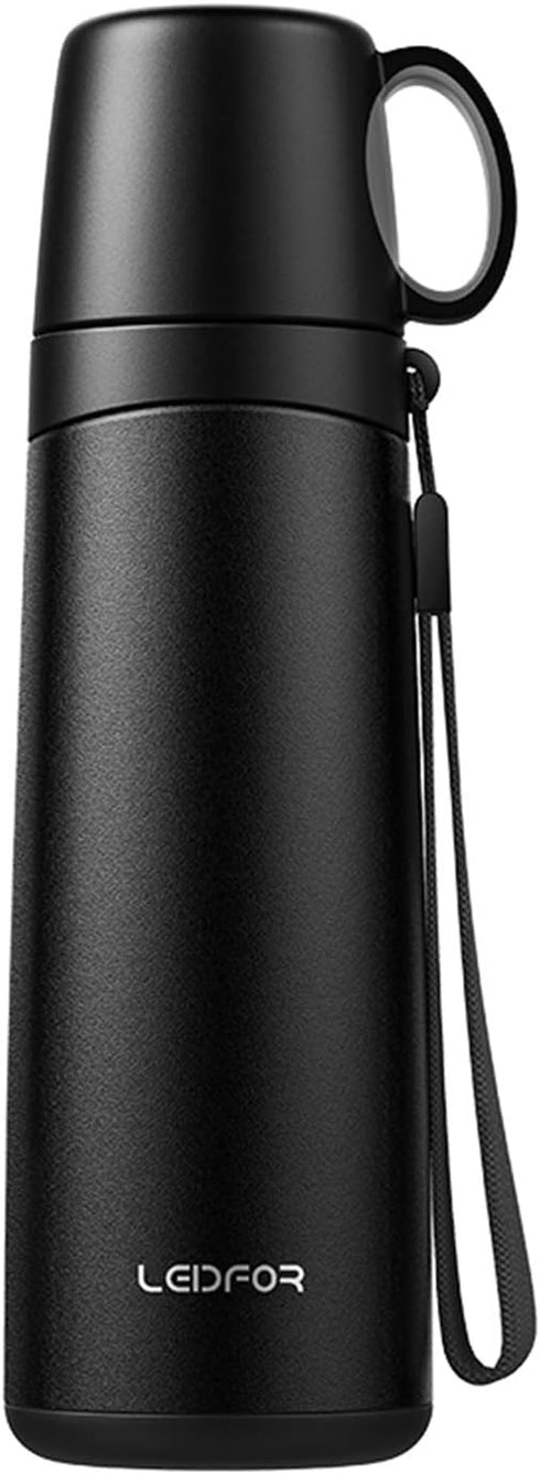 Coffee Travel Mug Vacuum Insulated Thermal Water Bottle Build-in Lid Cup Stainless Steel Leakproof 17Ounce Black Matte Finish...