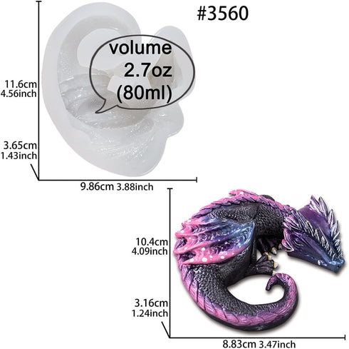 FUNSHOWCASE Fire Dragon Asleep Epoxy Resin Silicone Mold for Fondant Cake Decorating, Concret, Cement, Polymer Clay, Around 4inch...