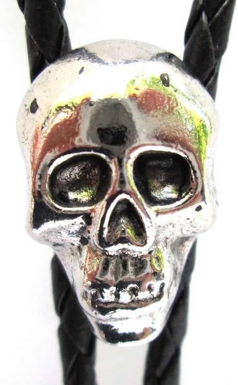 Western Bolo Tie with Cast Skull Ornament; Antiqued Finish...
