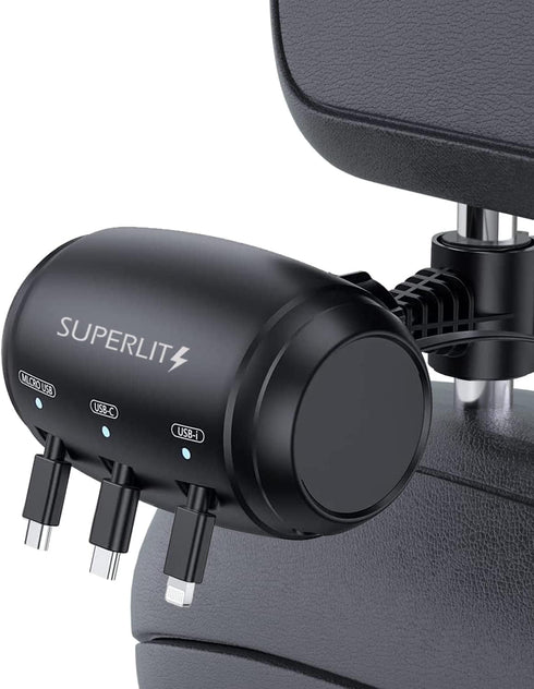 Headrest Car Fast Charger - Retractable Multi Port for USB-C Android Apple 3 in 1 Headrest 3 feet Cable Charger for Lyft Uber Taxi Ride Share for ...