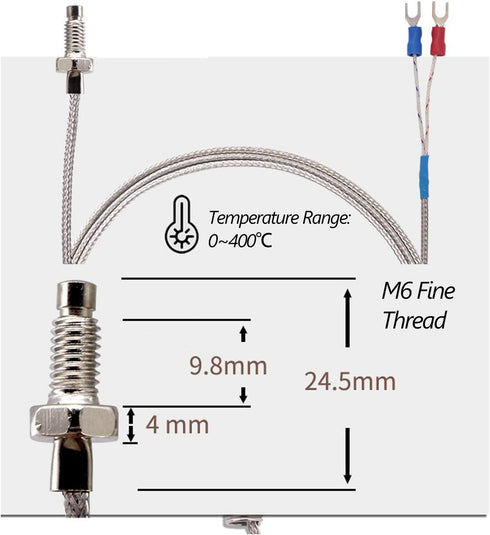 Thermocouple K Type M6 Screw Fine Thread Type K Thermocouple Temperature Sensor Wire 0-400? 1M/2M/3M/4M/5M(3m)...