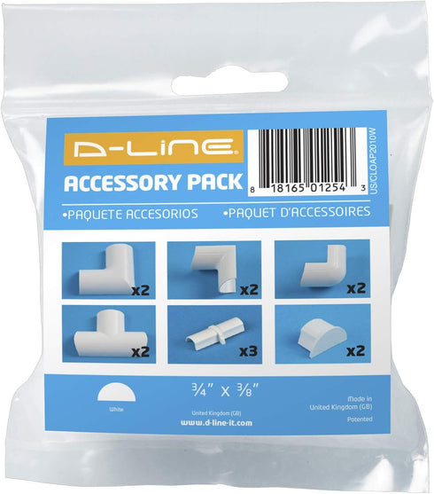 D-Line Small Cable Raceway Accessory Pack, Join 0.78in x 0.39in Cord Cover Lengths, 13 Accessories Included, Hide Cords Around a Variety of Angles...