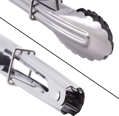 Mini Stainless Steel Food Tongs with Silding Rings 7-Inch - Set of 6 - Small Clam Shell Service Tongs for Serving Appetizers, Desserts, Salads, Ba...