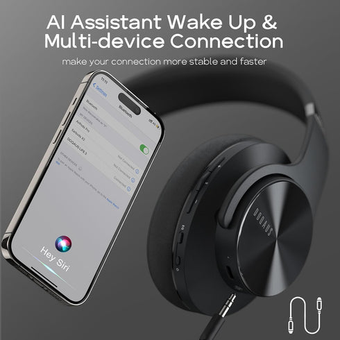 DOQAUS Bluetooth Headphones Over Ear, 90 Hours Playtime Wireless Headphones with 3 EQ Modes, Noise Isolating HiFi Stereo Headphones with Deep Bass...