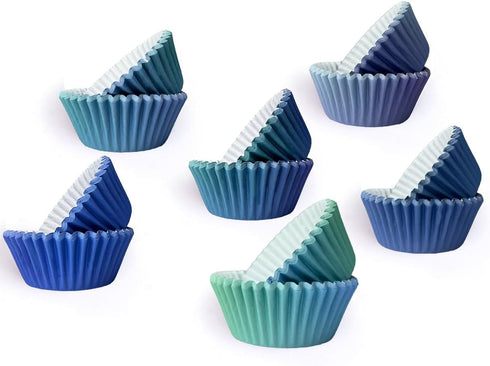qiqee 300PCS Standard Gradient Cupcake Liners Cupcake Cups 6 Designs Blue Gradient Cupcake Papers Baking Cups Cupcake Wrappers (Medium Size)...