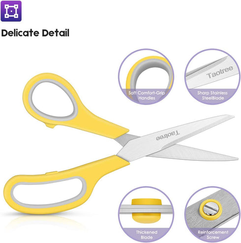 Scissors for Office, Taotree 8" Scissors All Purpose Bulk of 5-Pack, Middle School Supplies Student Teacher Classroom, Sharp Craft Shears for Offi...