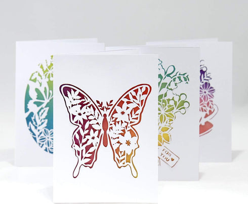 Katy Sue Adventures in Paper Cutting | Blossoms & Butterflies Cards Set | Four Stunning Ready to Cut Designs | Designed by Emma Boyes...