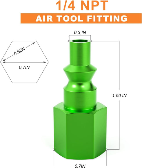GASHER 10PCS Aluminum 1/4-Inch NPT Female Industrial Air Tool Green Fitting, 1/4-Inch High Flow Pneumatic Plugs...