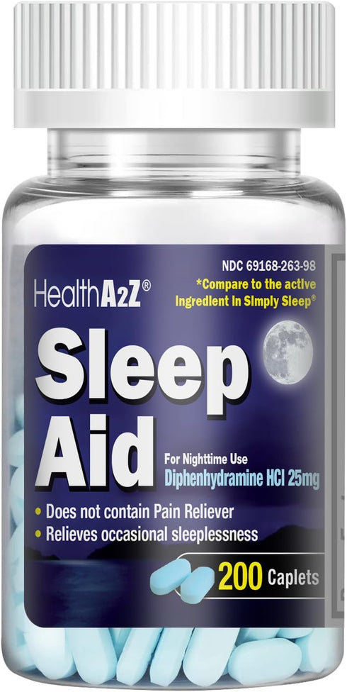 HealthA2Z Sleep Aid 200 Caplets | Diphenhydramine HCl 25mg | Regular Strength Sleeping Pills | Safe & Non-Habit-Forming...