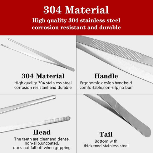 Kitchen Tweezers Stainless Steel 8 Inch Long Tweezers Tongs, Heavy Duty large food tweezers with Precision Serrated Tips for Cooking(8" Straight)...
