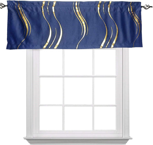 MYRU 1 Panel Foil Print Blackout Striped Curtain Valance for Kitchen Window (Navy and Gold, 54x18 Inch)...