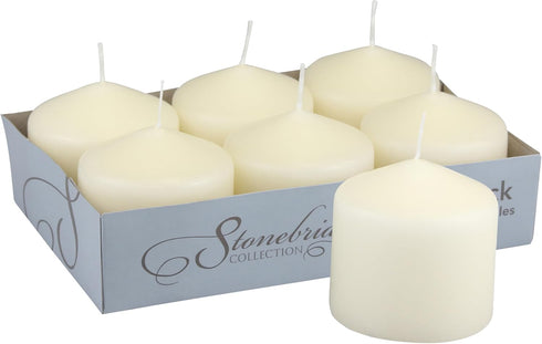 Stonebriar 6 Pack Tall 3 x 3 Inch 18 Hour Long Burning Unscented Ivory Wax Pillar Candles...