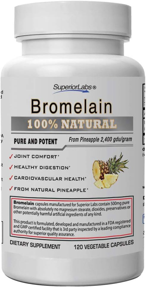 Superior Labs – Best Bromelain Non GMO Natural Supplement – Non-Synthetic – 2,400 gdu/Gram – Supports Healthy Digestion & Inflammatory Responses, ...