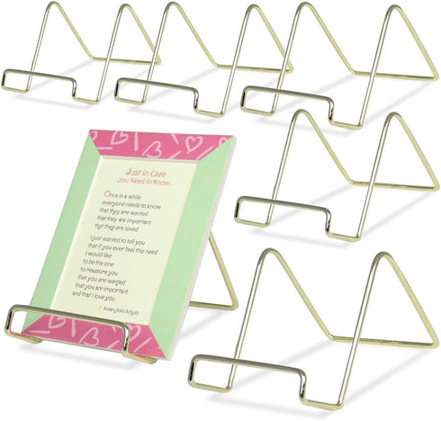 BANBERRY DESIGNS Wire Easel Display Stand Plate Holders - Smooth Plated Brass Metal - 3" H - Pack of 6 Pcs...