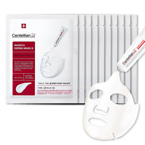 CENTELLIAN 24 Madeca Derma Face Mask (Intensive, 10pc) - Soothing Cotton Sheet Mask for Sensitive, All Skin Types, 24-Hour Hydration. Premium Kore...