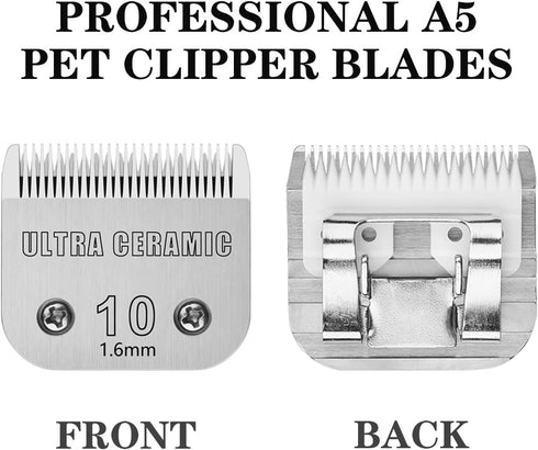 Detachable Pet Clipper Blades, Made of Ultra Ceramic & Stainless Steel, Dog Grooming #10 Blade Compatible with Andis,Oster A5,Wahl KM Series Clipp...
