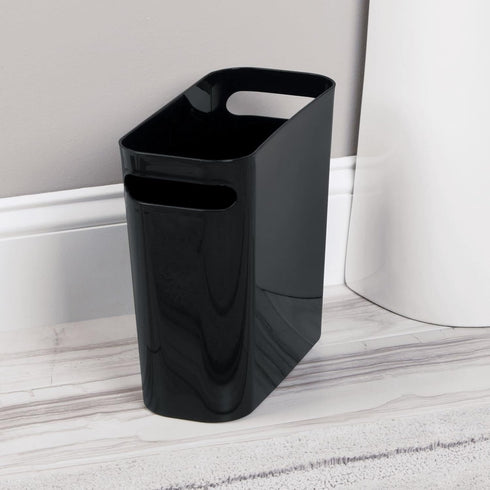 mDesign Plastic Small Trash Can, 1.5 Gallon/5.7-Liter Wastebasket, Narrow Garbage Bin with Handles for Bathroom, Laundry, Home Office - Holds Wast...