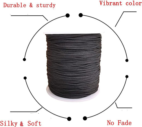 1.0 mm Nylon Cord Beading Braided Thread String for Chinese Knotting, Friendship Bracelets,Macrame,Necklaces,Jewelry Making 136 Yards (Black)...