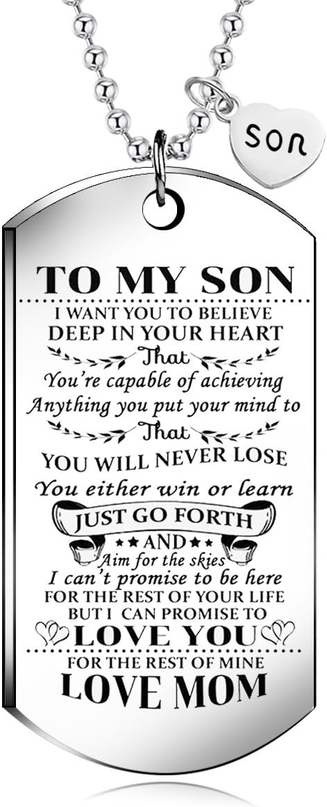To My Son from MOM I Want You To Believe Love Mom Dog Tag Military Air Force Navy Coast Guard Necklace Ball Chain Gift for Best Son Birthday and G...
