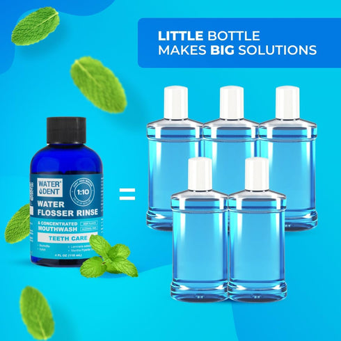 Concentrated Water flosser Rinse | Irrigant | Add to Waterpik Water Flossers | Mint Flavor | 1:10 = 44 fl.oz | Alcohol Free, Fluoride Free. Made i...