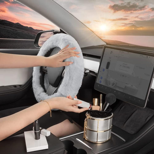 Gray Fuzzy Steering Wheel Cover, Standard 15 Inch Size Fits Most Vehicles, Cute Faux Fur Car Steering Cover with Soft Fluffy Furry Touch, Car Acce...