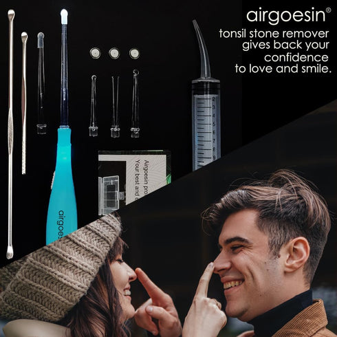 Airgoesin™ Upgraded Tonsil Stone Remover Tool, Blue, 5 Tips, Tonsillolith Pick Case + 1 Irrigator Fresh Breath Oral Rinse...