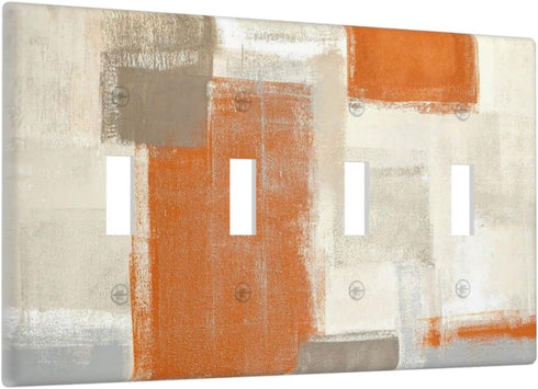 Oil Painting Print 4-Gang Quad Toggle Wall Plate Decorative Light Switch Cover for Kitchen Bedroom Bathroom Farmhouse Switches Faceplate Orange Gr...
