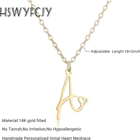 Initial Necklace for Women,14K Gold Dainty A-Z Letter Pendant with Heart Choker Necklace Jewelery Gifts,Personalized Cute Tiny Initial Pendant Nec...