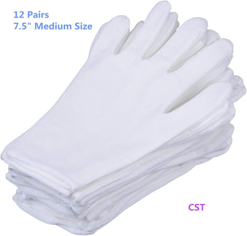 12 Pairs White Cotton Gloves 7.5" Medium Size,CST, film, coins, CD/DVD, Handling Gloves...