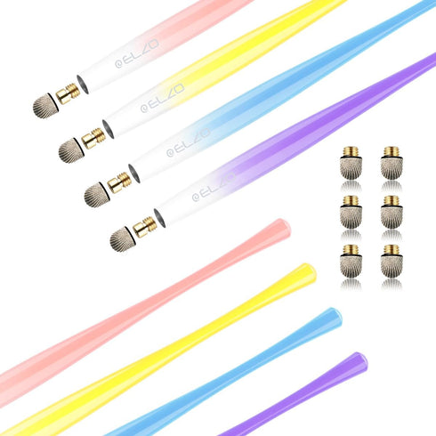 ELZO Capacitive Stylus Pens Premium Metal Slim Combo 4 Pack Tips for All Touch Screens iPad & Android Tablets DELL/Samsung/HP/Asus/Surface/Samsung...
