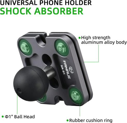FANAUE Universal Phone Holder with Shock Absorber Detachable B Size 1" Ball for RAM Mounts (SA-01)......