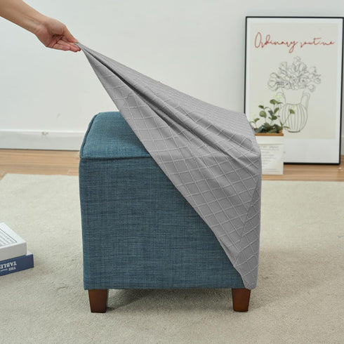 Ottoman Cover Square Ottoman Slipcover Storage Ottoman Protector Cover for Footrest Foot Stool Furniture Stretch Rhombus Jacquard Fabric with Elas...
