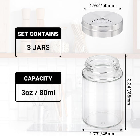 Segarty Spice Jars, 3 Pack 3 oz Spice Bottles with Shaker Lids, Glass Empty Seasoning Containers with Adjustable Pour Holes for Kitchen Spice Stor...