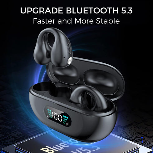 Wireless Ear Clip Bone Conduction Earbuds, Bluetooth 5.3, Up to 18 Hours Playtime, 350mAh Battery, Lightweight, Wireless Bluetooth Earbuds for Cyc...
