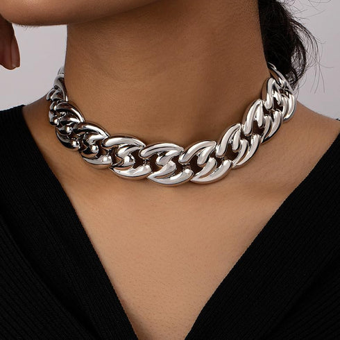 Chunky Gold Necklace for Women Punk Chunky Choker Necklaces Vintage Chunky Silver Necklace Cuban Chain Hip-hop Jewelry for Women Trendy...