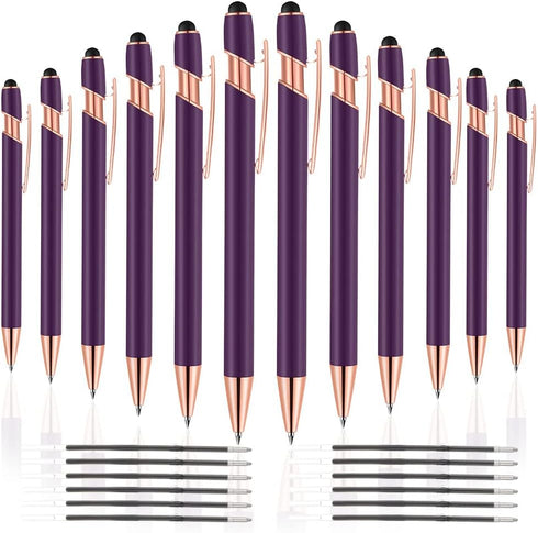 12 PCS 2 in 1 Stylus Ballpoint Pens Pen with Stylus Tips, 1.0 mm Black Ink Metal Pen Stylus Pens for Touch Screens,12 Pens and 12 Refills(Rose gol...