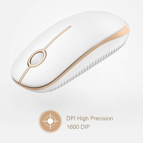 VssoPlor Wireless Mouse, 2.4G Slim Portable Computer Mice with Nano Receiver for Notebook, PC, Laptop, Computer (White and Gold)...