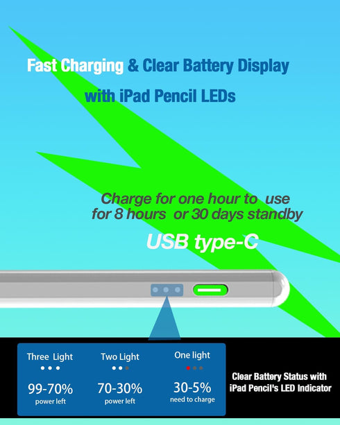 Stylus Pen for iPad with Palm Rejection& Fast Charge Compatible with (2018-2022) Apple iPad Pro (11/12.9 Inch),iPad Air 3/4/5,iPad10/9/8/7/6, iPad...
