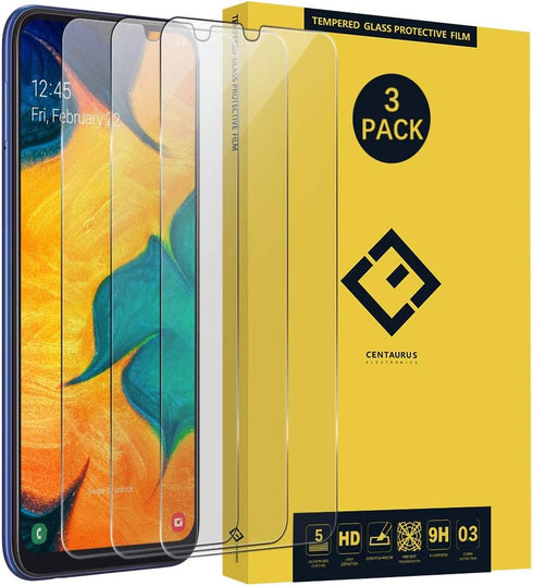 CENTAURUS Galaxy A20 2019 Screen Protector, (3 Pack) Anti-Fingerprint Anti-Scratch 9H Hardness Tempered Glass Protective Film Compatible with Sams...