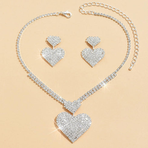 Unicra Crystal Heart Bridal Wedding Jewelry Set Silver Rhinestone Necklace Earrings Bracelet Sets Formal Costume Jewelry for Women and Brides...