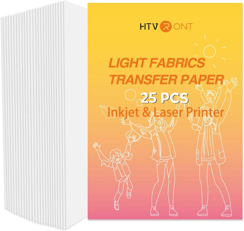 HTVRONT Heat Transfer Paper for Light T Shirts -25 Sheets 8.5x11" Iron on Transfer Paper for Inkjet & Laser Printer, Stretchable & Durable Printab...