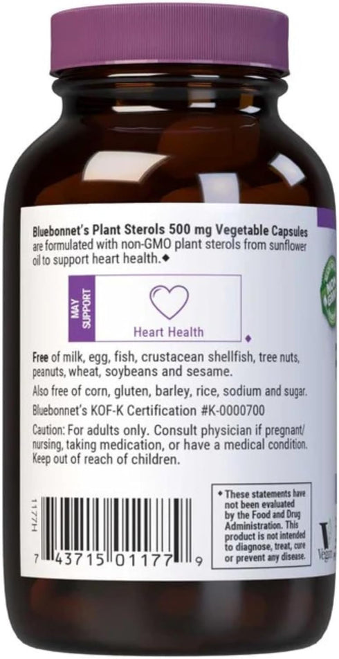 Bluebonnet Nutrition Plant Sterols 500mg Heart Health Supplement for Men & Women* - Non-GMO Beta-Sitosterol from Sunflower Oil - Vegan, Gluten-Fre...