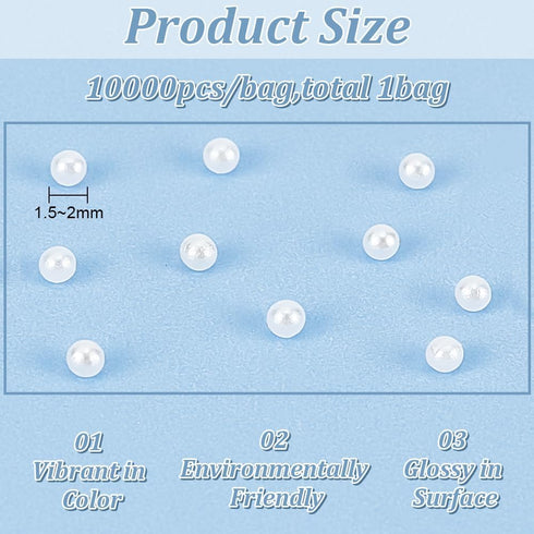 OLYCRAFT 10000pcs 1.5~2mm No Hole White Pearl Beads Super Tiny Nail Pearls Loose Acrylic Pearl Beads Mini Resin Filling Material Pearl Beads for R...