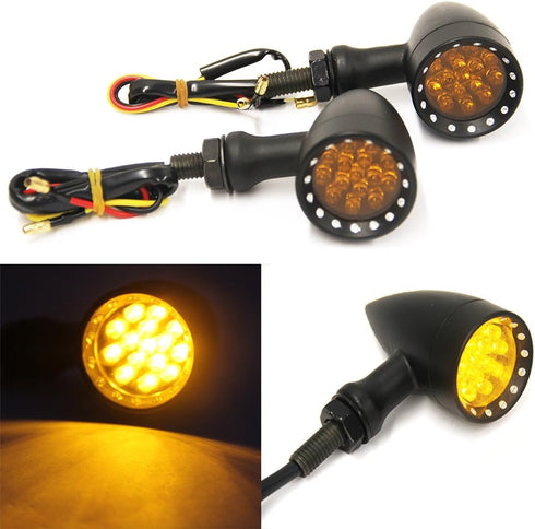 2pcs Amber CNC Motorcycle Bullet LED Turn Signal Light Blinker Indicator Front Rear Tail Light Compatible with Honda HarleyYamaha Suzuki Kawasaki...
