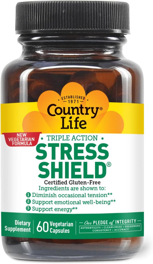 Country Life Stress Shield – Stress & Tension Relief Supplement with Ashwagandha, B-Vitamins for Energy & Emotional Well-Being, Supports Mental Cl...