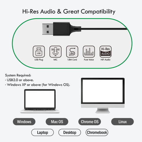 USB Earbuds for Computer, in-Ear USB Headphones with Microphone & 1.8M Long Cord, USB-A Headset Compatible with Laptop, Desktop PC, Notebook, Chro...